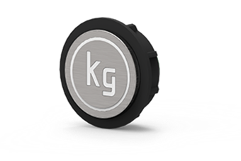 Überlastanzeige Schwarze Taste mit einem grauen Symbol für Kilogramm (kg) darauf.